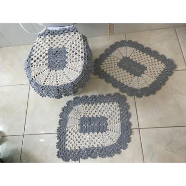 Imagem de Jogo de Banheiro em Crochê Topázio 3 Peças Cor:Cinza Claro - Myrna Cro