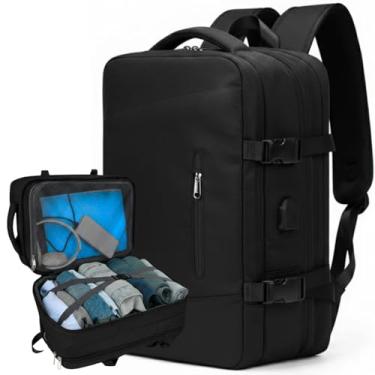 Imagem de Mochila de Viagem, Mochila Feminina, Mochila Masculina, Mala de Mão10kg, Notebook, Reforçada, Grande, Resistente, Impermeável, Expansível, Escola, Trabalho, Preta, (Preta)