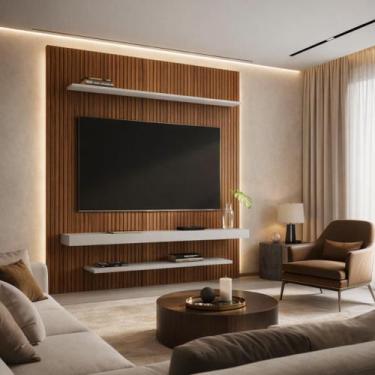 Imagem de Painel Tv 60 Polegadas Atlas Ripado De Madeira Sala De Estar Sala De T