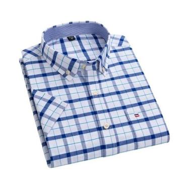 Imagem de Camisa Oxford Masculina 100% Algodão Xadrez Manga Curta Corte Regular 
