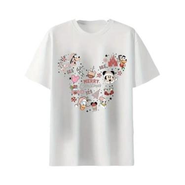 Imagem de Camiseta Feminina De Algodão Com Estampa Natalina Da Disney, Gola Redo