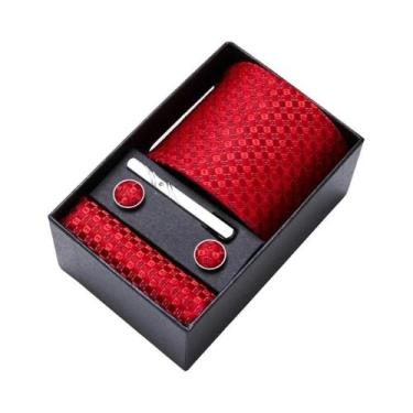 Imagem de Conjunto De Gravata, Abotoaduras E Lenço De Bolso Vermelho Masculino E