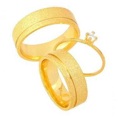 Imagem de Par De Alianças Banhada Ouro 18k 6mm Friso Lateral Fosqueada
