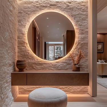 Imagem de Espelho Redondo 100cm Grande Led Indireto Lapidado Sala Banheiro Quente