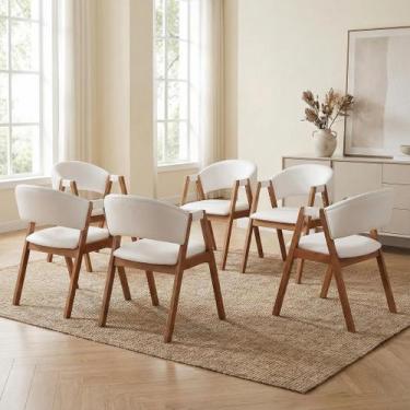 Imagem de Kit 6 Cadeiras de Jantar Estofadas em Madeira Maciça e material sintét