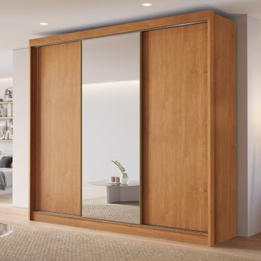 Imagem de Guarda Roupa Casal com Espelho 3 Portas de Correr em MDF Siena Conquista Móveis - Cinamomo