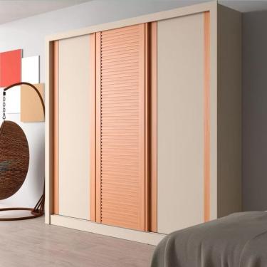 Imagem de Guarda Roupa Casal Village 3 Portas de Correr 4 Gavetas MDP Finish Foil Areia Bartira Móveis