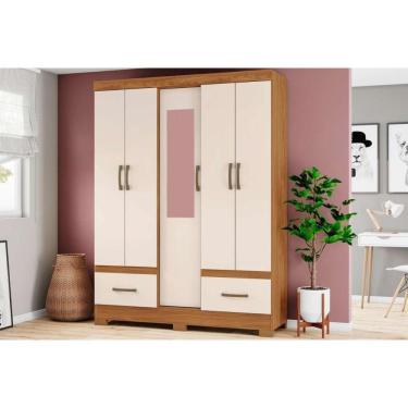 Imagem de Guarda Roupa Casal Solteiro Briz B60 5 Portas 2 Gavetas MDP com Espelho Nature-Off Whit...