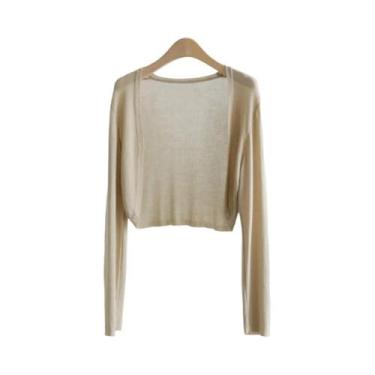 Imagem de Cardigã Feminino Y2K Cropped Liso Manga Curta Coreano Fino De Tricô 20