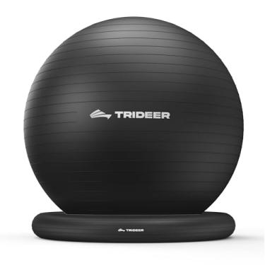 Imagem de Trideer Cadeira de bola de ioga cadeira de bola de exercício com base para mesa de escritório em casa, bola de estabilidade e assento de bola de equilíbrio para aliviar a dor nas costas, bola de