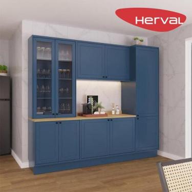 Imagem de Cozinha Modulada Pequena Herval Viana, 7 Peças, Azul Orion E Carvalho 