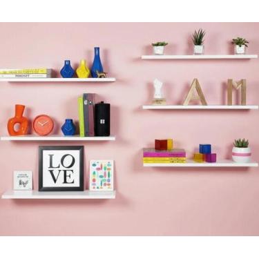 Imagem de Kit 06 Prateleiras 50x15cm MDF Quarto Sala Cozinha Banheiro Decoração 