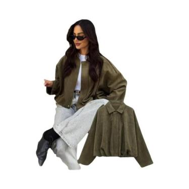 Imagem de Jaqueta Bomber Verde Oversized Para Mulheres Com Manga Longa, Casual E