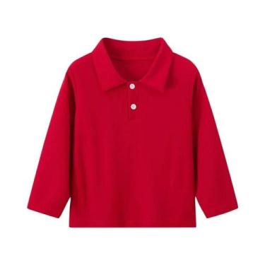 Imagem de Camisa Polo Infantil De Manga Longa Com Gola Em Cor Sólida Para Menino
