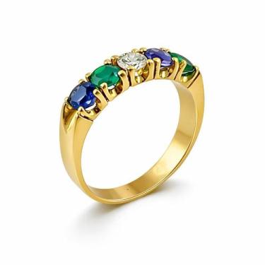 Imagem de Anel em Ouro 18K Meia Aliança com Crisoprásio, Ametista e Diamante - J