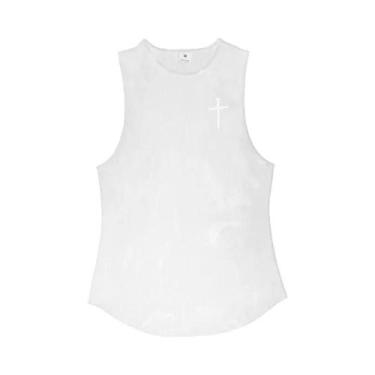 Imagem de Camiseta Sem Mangas Para Academia Masculina Com Estampa Cruzada Em Alg