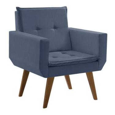 Imagem de Poltrona Taurus 1 Lugar Base Palito Tecido Azul Bic - D SALLA