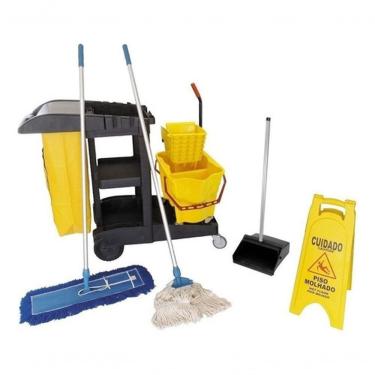 Imagem de Carrinho Funcional de Limpeza W2 Kit Completo com Balde Espremedor Duas Águas, Mops Pó...