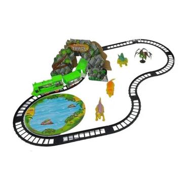 Imagem de Brinquedo Trem Elétrico Locomotivo Trilho dos Dinossauros com Movimento Automático e Percurso de 2,30M DDG Toys