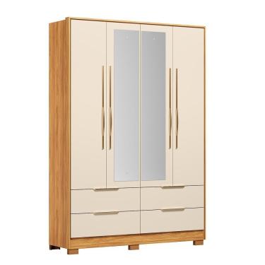 Imagem de Guarda Roupa Casal Domo 44020es 4 Portas Cinamon Off White Com Espelho E Pés - Demóbile