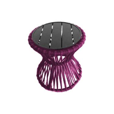 Imagem de Mesa De Centro Sol Em Corda Náutica E Base Em Alumínio Preta 70cm Rosa