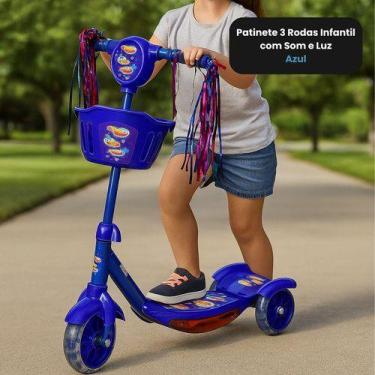 Imagem de Patinete 3 Rodas Infantil Dobrável com Som e Luz - Azul - DDG