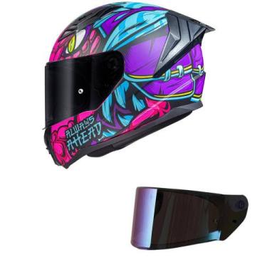 Imagem de Capacete LS2 FF810 Vigo Drillox Roxo e Rosa Fosco Mais Viseira Camaleã