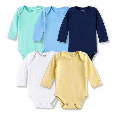 Imagem de Kit 5 Body Manga Longa Liso Suedine Bebê Cores Variadas - BigToon Kids