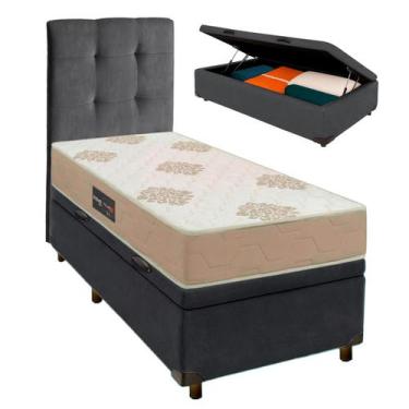 Imagem de Kit Cama Box Bau + Cabeceira + Colchão Solteiro D33 Inovaflex - Cinza