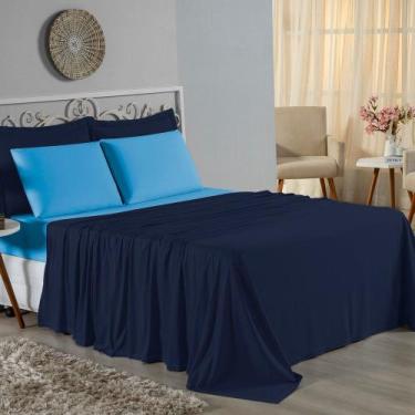 Imagem de Jogo de Cama Casal Viúva Nobre 4 Peças Malha 100% Algodão - Azul-Marin