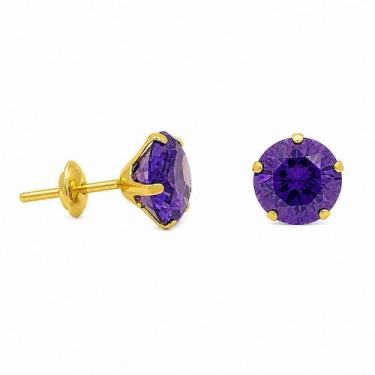 Imagem de Brinco em Ouro 18K com Zircônia Redonda Lilás - Par - Justino Ribas, 8