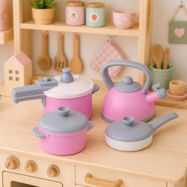 Imagem de Kit Panelinhas Infantil Cozinha de Brinquedo Rosa Pink 4 Pçs - Mercoto