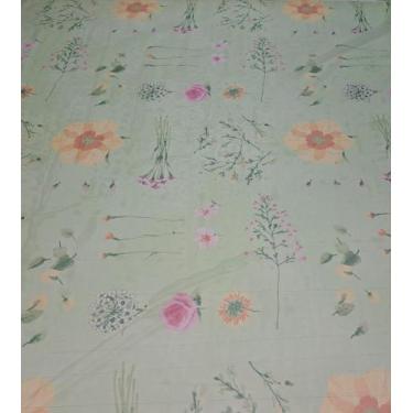 Imagem de Voil Estampado Verde Com Flores Laranjas - Via Decor