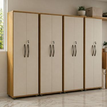 Imagem de Kit 4 Armários Multiuso Caio 2 Portas 4 Prateleiras MDF-MDP 60cm Cinamomo-off White Cai...