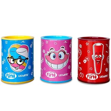 Imagem de Kit 3 Apontadores Latinha com Depósito 2 Furos Fini Leo & Leo Corpo Metálico com Lâminas de Aço