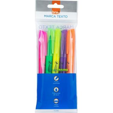 Imagem de Caneta Marca Texto BRW Neon Ponta Chanfrada Kit com 5 Cores Fluorescentes