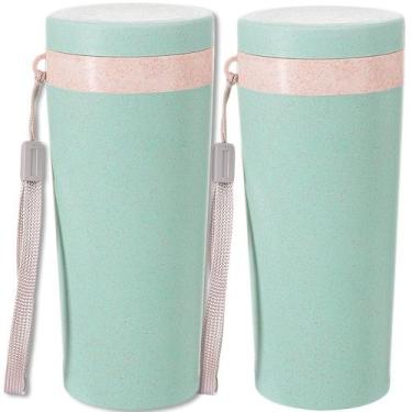 Imagem de Kit 2x Copo Térmico Fibra de Bambu 350ml Nature Topget Verde Claro