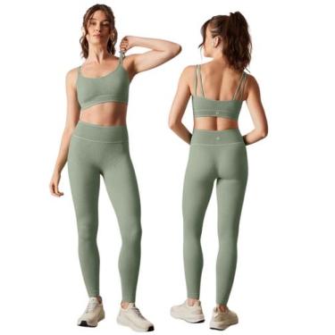 Imagem de Conjunto Academia Fitness Feminino Sem Costura Top Alças Legging Cós A