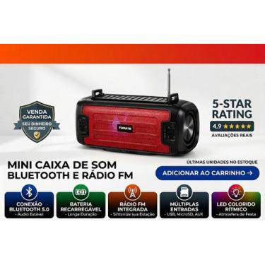Imagem de Rádio Portátil Tomate MTJ2005 FM/AM Digital USB SD Bateria Recarregáve