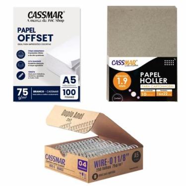 Imagem de Kit de Encadernação A5 com Papel Offset 75g + Papel Holler 1,9mm + Wir