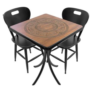 Imagem de Conjunto mesa de madeira pirografada quadrada 60x60cm com 2 cadeiras Pilsner preto - Tambo