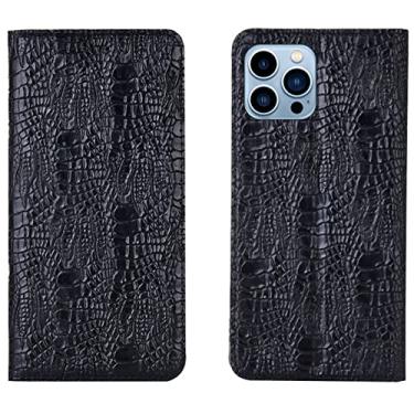 Imagem de LAHappyL Capa carteira flip para iPhone 13 Pro Max/13 Pro/13/13 Mini capa de couro legítimo com função de suporte para cartão, fecho magnético, preta, 13 Pro 6,1 polegadas