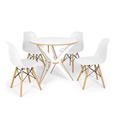 Imagem de Conjunto Mesa de Jantar Encaixe Itália 90cm com 4 Cadeiras Eames Eiffel - Branco