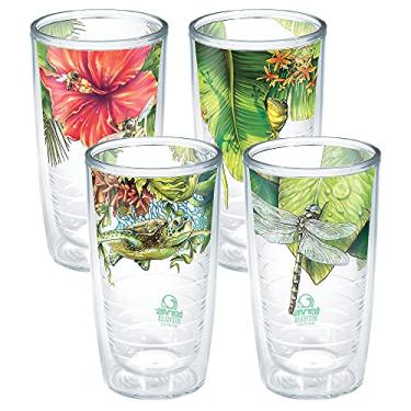 Imagem de Tervis Copo de viagem reciclado feito nos EUA com isolamento térmico de parede dupla mantém as bebidas frias e quentes, 473 ml - pacote com 4, natureza sortida
