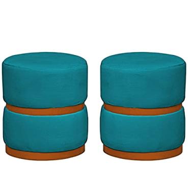 Imagem de 02 Puff Decorativo Luxo Para Sala Kiev Bronze Assento Veludo Azul Turquesa - Folk Móveis