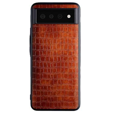 Imagem de Capa para Google Pixel 6/6 Pro, estampa clássica de crocodilo de couro PU antiqueda proteção traseira capa fina à prova de choque, marrom 2,6 16,3 cm