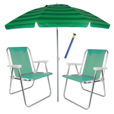 Imagem de Kit Praia 2 Cadeira Alta Sannet Alumínio + Guarda Sol 2,4m Alum + Saca Areia Pressão - Mor
