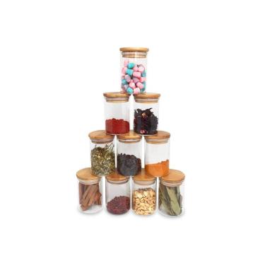 Imagem de Jogo de 10 Potes Herméticos de Vidro Tampa de Bambu - 250 ml