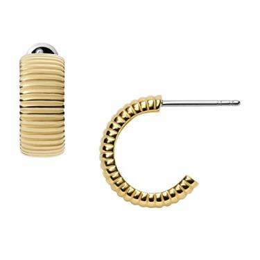 Imagem de Fossil Brincos femininos de aço inoxidável em tom dourado, One Size, Aço inoxidável, Sem pedras preciosas