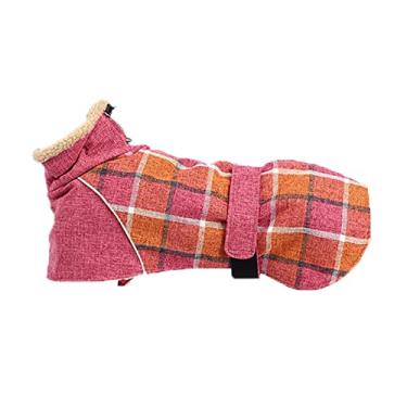 Imagem de Foern Roupas de algodão para cães, casaco quente com gola de lã de cordeiro tira ajustável faixa reflexiva ao ar livre no inverno para cães pequenos, médios e grandes, rosa, G: 51